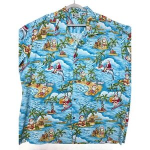 Aloha Republic Shirt Mens 4XL Blue Santa Christmas Short Sleeve Hawaiian Holiday